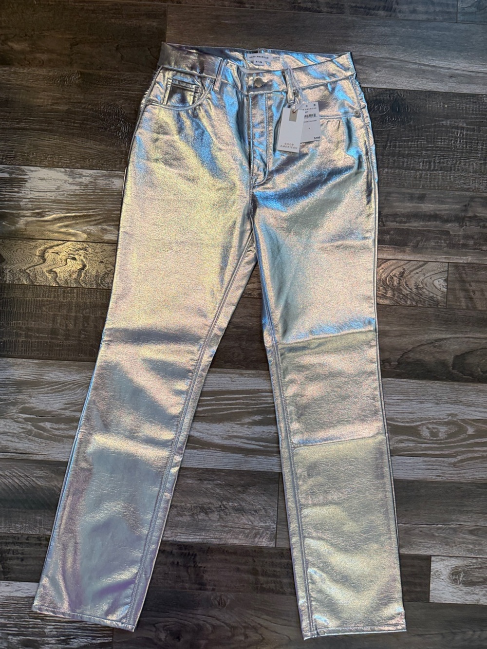Good American Iridescent Silver Boot Cut Jeans